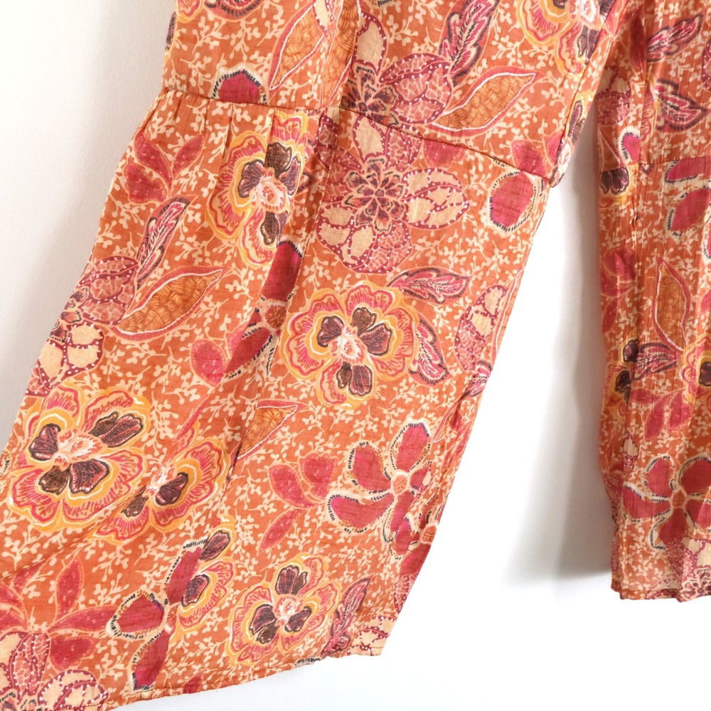 Nanette Lepore Orange Floral Tiered Wide Leg Pants Women's Medium Boho Artsy - Picture 4 of 12